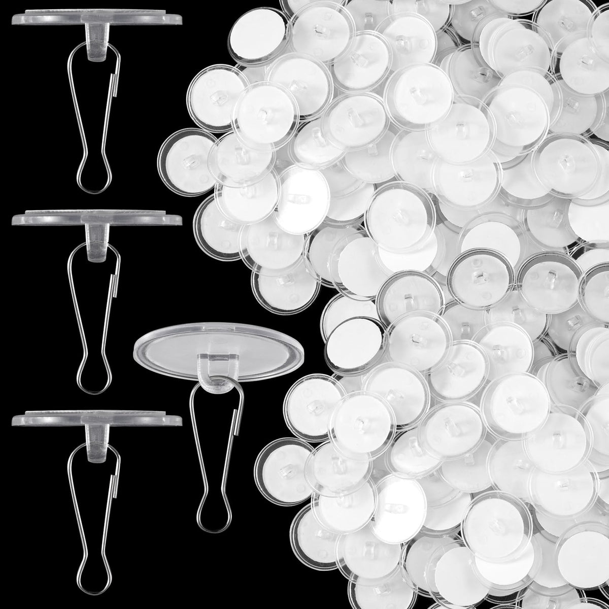 Pndeyo 100 Pack Self-Adhesive Ceiling Hooks for Hanging, Sticky Transparent Ceiling Discs with Metal Hook, Round Wall Hook Hanger for Wedding Birthday Christams Halloween Decorations