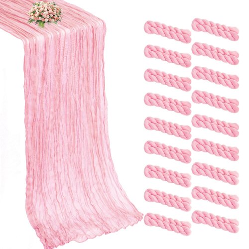18 Pack Light Pink Cheesecloth Table Runner 21x120 Inch Boho Gauze Table Runners Rustic Pink Table Runner for Wedding Birthday Party Baby Shower Centerpiece Home Decorations(18pack Light Pink)