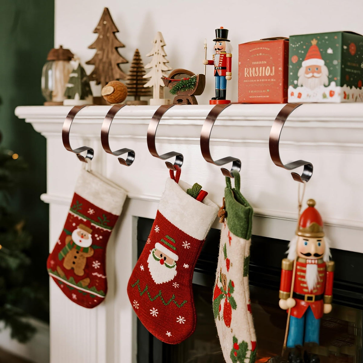 YOFIT Christmas Stocking Holders for Mantle Set of 6, Adjustable and Lightweight Stocking Hanger, Multi-Use Stocking Hooks for Fireplace Mantel Christmas Home Xmas Party Decor