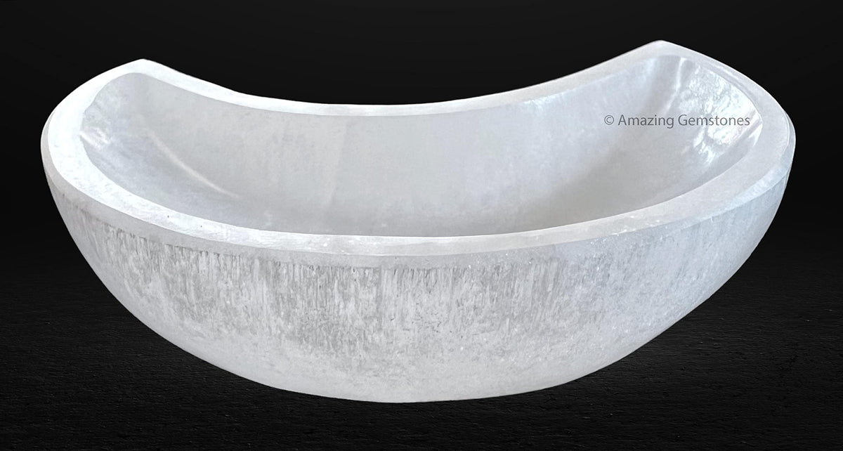 Amazing Gemstone Selenite Bowl - 4" Moon Selenite Crystal to Charge your Healing Stones and Crystals - Selenite Charging Plate Bowl (Moon Shape)