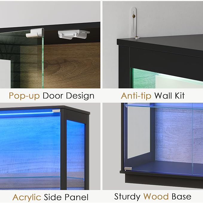 RGB Glass Display Cabinet, 5-Tier Lighted Display Case