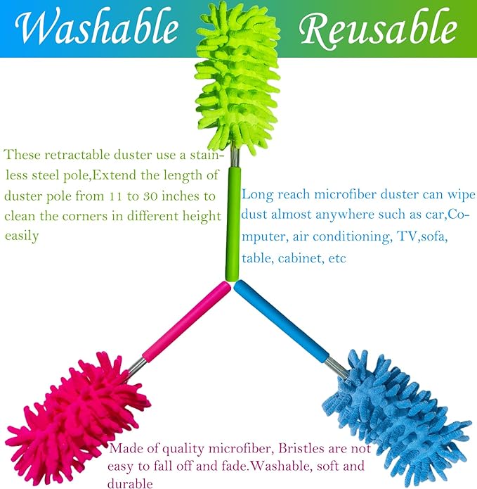 M-Jump 3 Pack Retractable Long-Reach Washable Duster