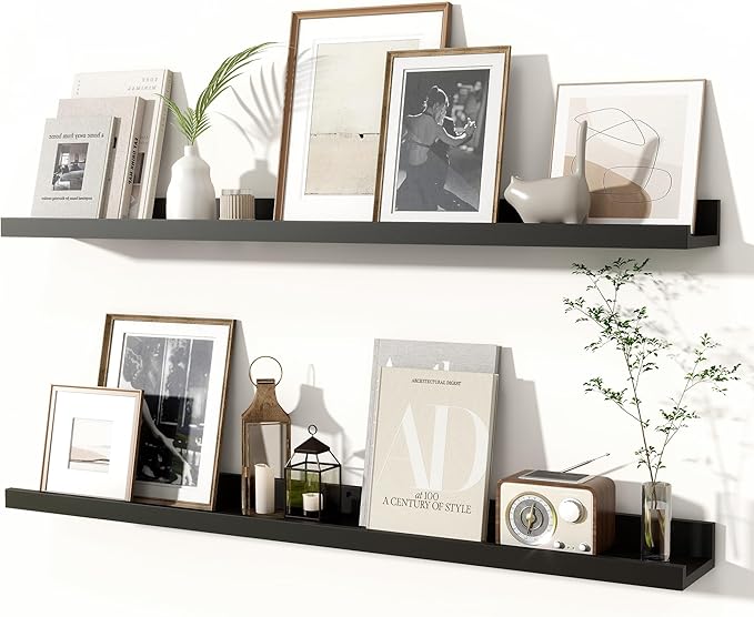 Fun Memories Picture Ledge Shelves Set of 2, 36 Inch Rustic Wall Mounted