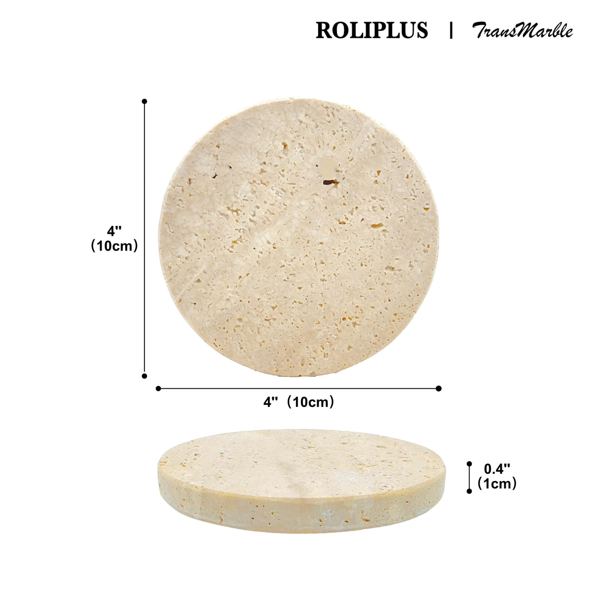 Natural Elegant Set of 4 Round Travertine Stone Coasters with Cork Backing - Absorbent Drink Coasters for Home and Office