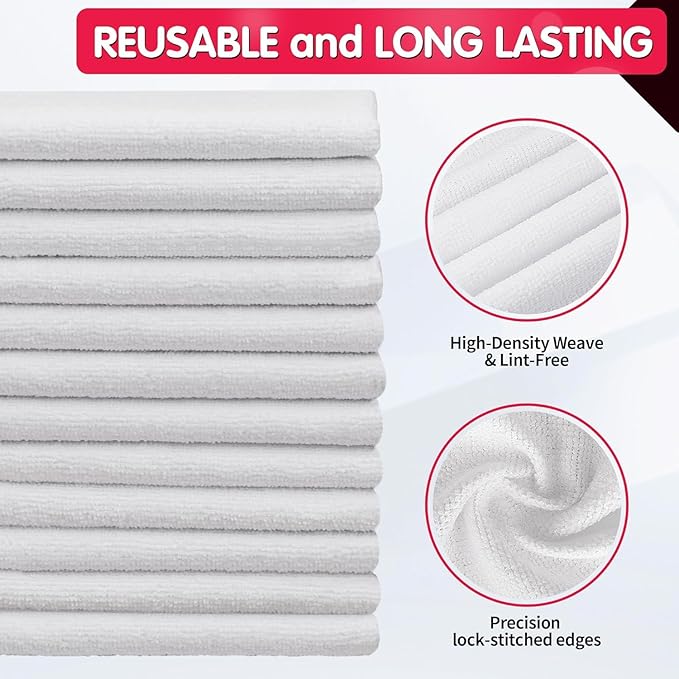 FIXSMITH White Microfiber Cleaning Cloth -Pack of 24, Highly Absorbent Cleaning