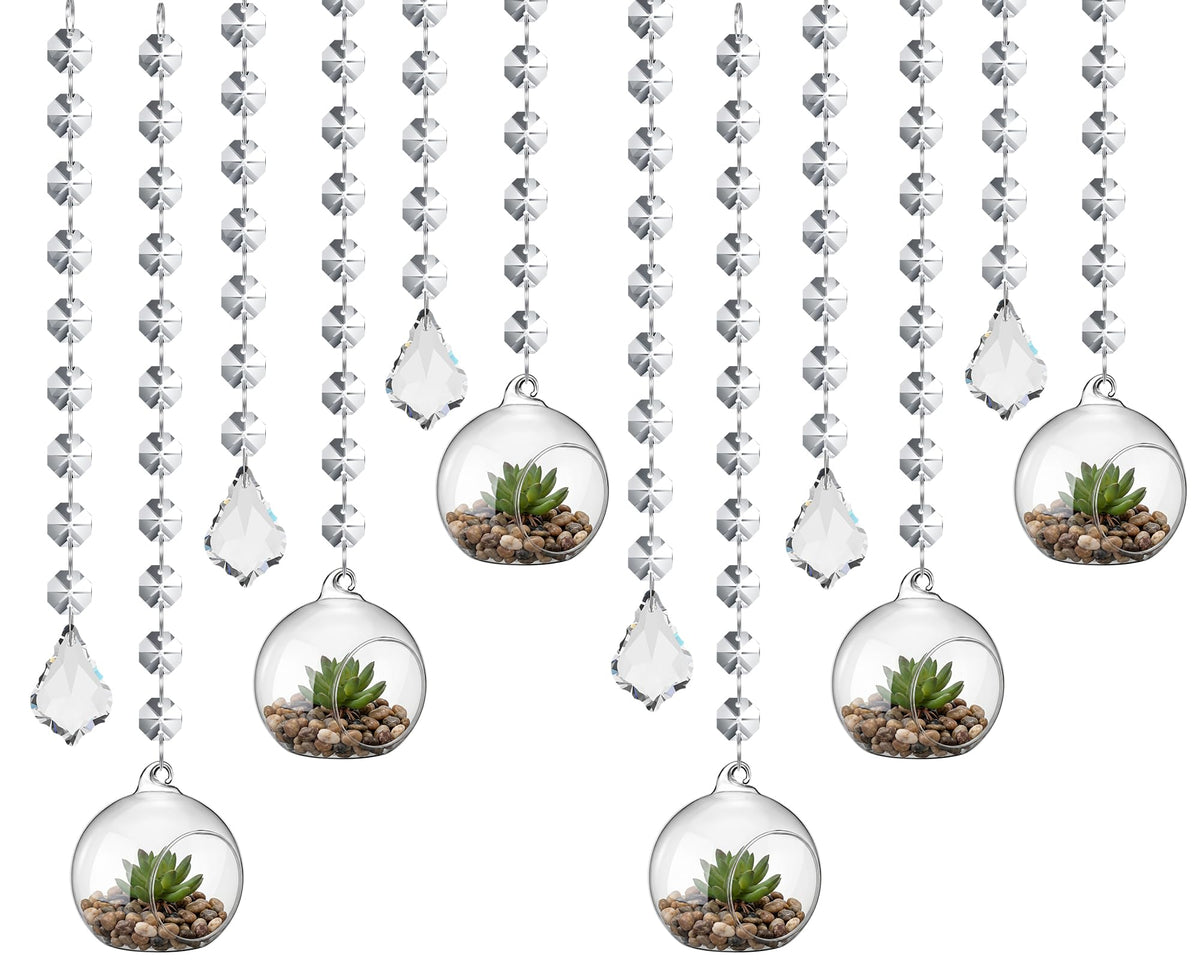 GlikCeil 56 Pcs 3.15'' Hanging Glass Tealight Holder with Clear K9 Crystal Garland Strands and Maple Leaf Pendants Globe Plant Terrariums Glass Orbs for Wedding Party Valentine Decoration