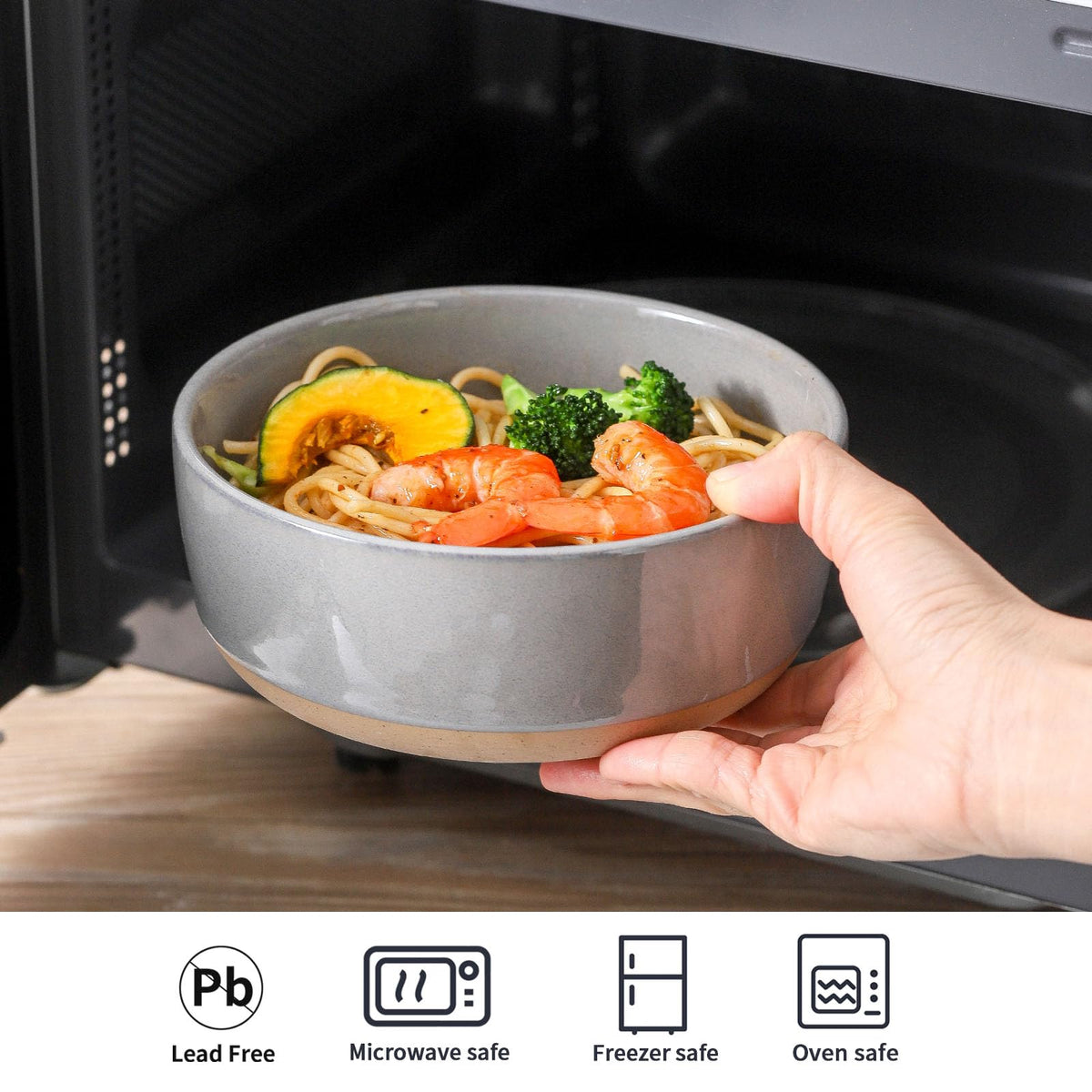 Tikooere Ceramic Soup Bowls Set of 6,30 Ounce Stoneware Cereal Bowl,Porcelain Nesting Bowls for Oatmeal,Popcorn,Soup,Pasta,Fruit,Housewarming Gift,Microwave & Dishwasher Safe,Gray