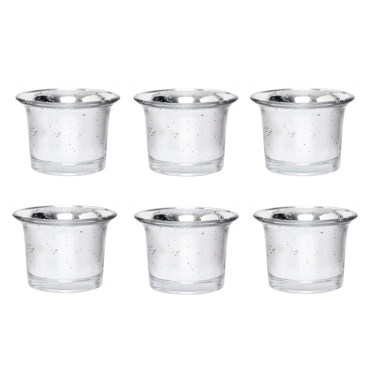 Hosley Set of 6 Metallic/Antique Finish Glass Candle Tealight Holders. Ideal Gift for Wedding Bridal Party Reiki LED Votive Tea Light Gardens O4 (Antique Silver)