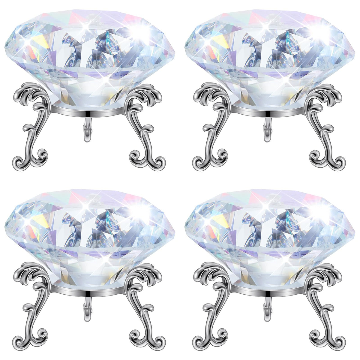 4 Pcs 60mm(2.36 in) Large Crystal Diamond Paperweight with Stand Jewels Wedding Decorations Centerpieces Home Decor, 60mm, Clear