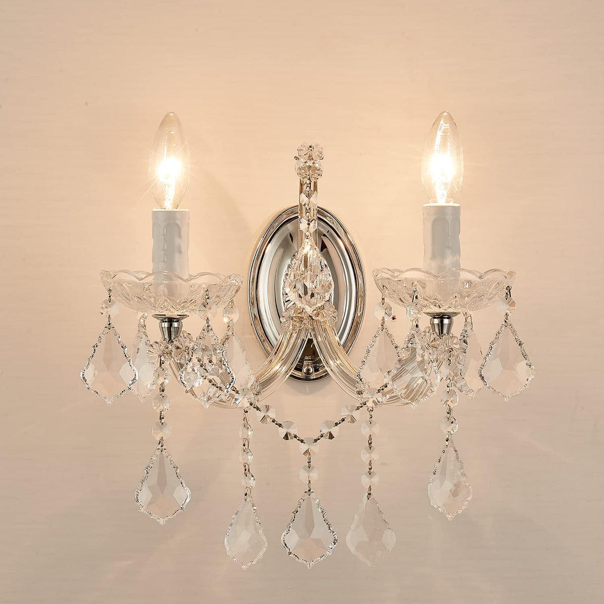 TMAFON Crystal Wall Lights, Modern Sconces - Brilliant 2 Light Maria Theresa Wall Lamp Light Fixtures, Wall Mounted Lamp for Bedroom, Living Room, Bedside, Corridor
