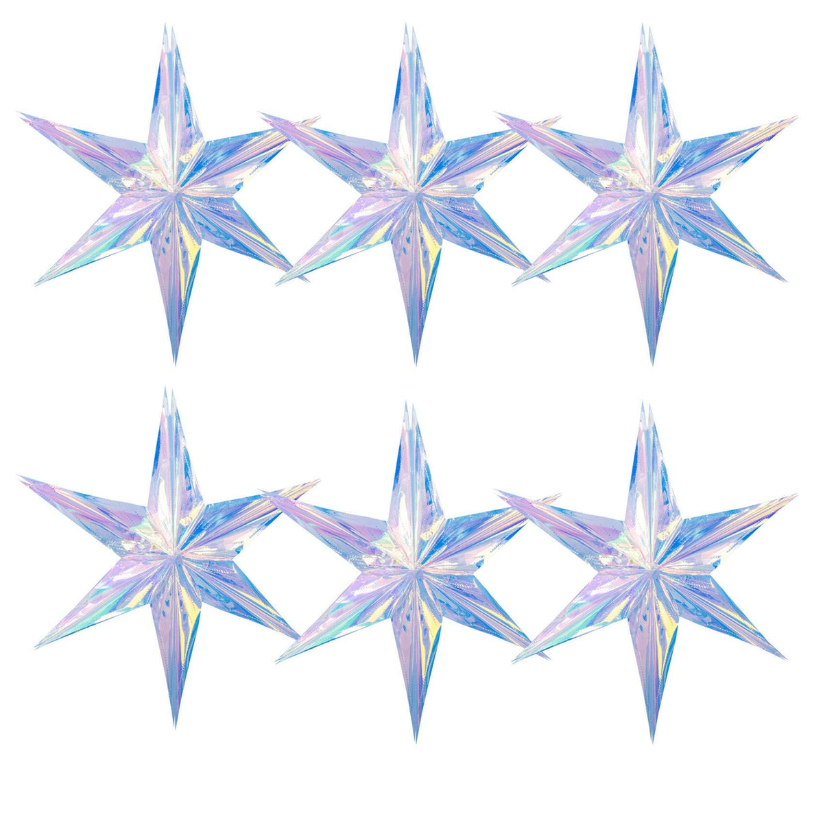 6 Pack 15.74 Inch Iridescent Ornament Star Hanging Decorations Hexagon Star Clear Foil Decorative Folding Rainbow Shine Party Ornaments for Bridal Shower Wedding Birthday Frozen Theme Decoration