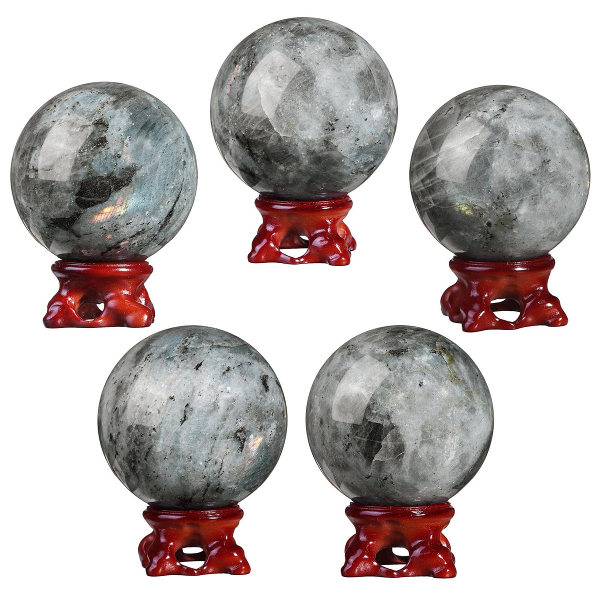 Rockcloud Natural Labradorite Crystal Ball with Resin Stand, Polished Crystal Sphere Decorative Ball Sculpture Figurine for Meditation Fengshui Home Decor, 2.40-2.75 Inches