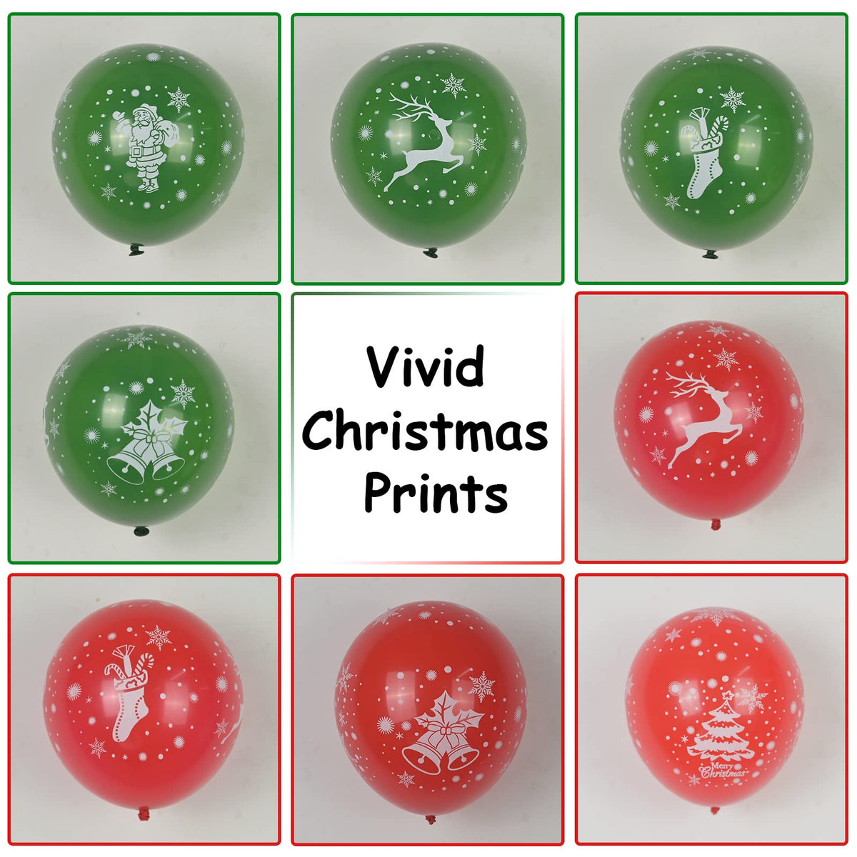 50pcs Red Green Latex Balloons with Christmas Bell Elk Tree Printing Snowflake Confetti for Christmas Party Decorations New Year Holiday Xmas Supplies