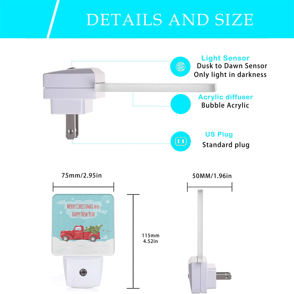 Oeaskly Christmas Décor Night Light,Retro Pickup and Christmas Tree Night Lights Plug into Wall with Dusk to Dawn Light Sensors 0.5W Dim Lamp for Bedroom