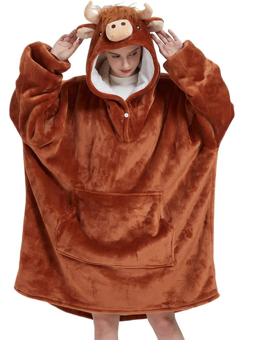 NAFLEAP Blanket Hoodie Women Wearable Blanket Adult Oversized Fleece Sherpa Christmas Sweatshirt Gift for Women, Brown cow adult