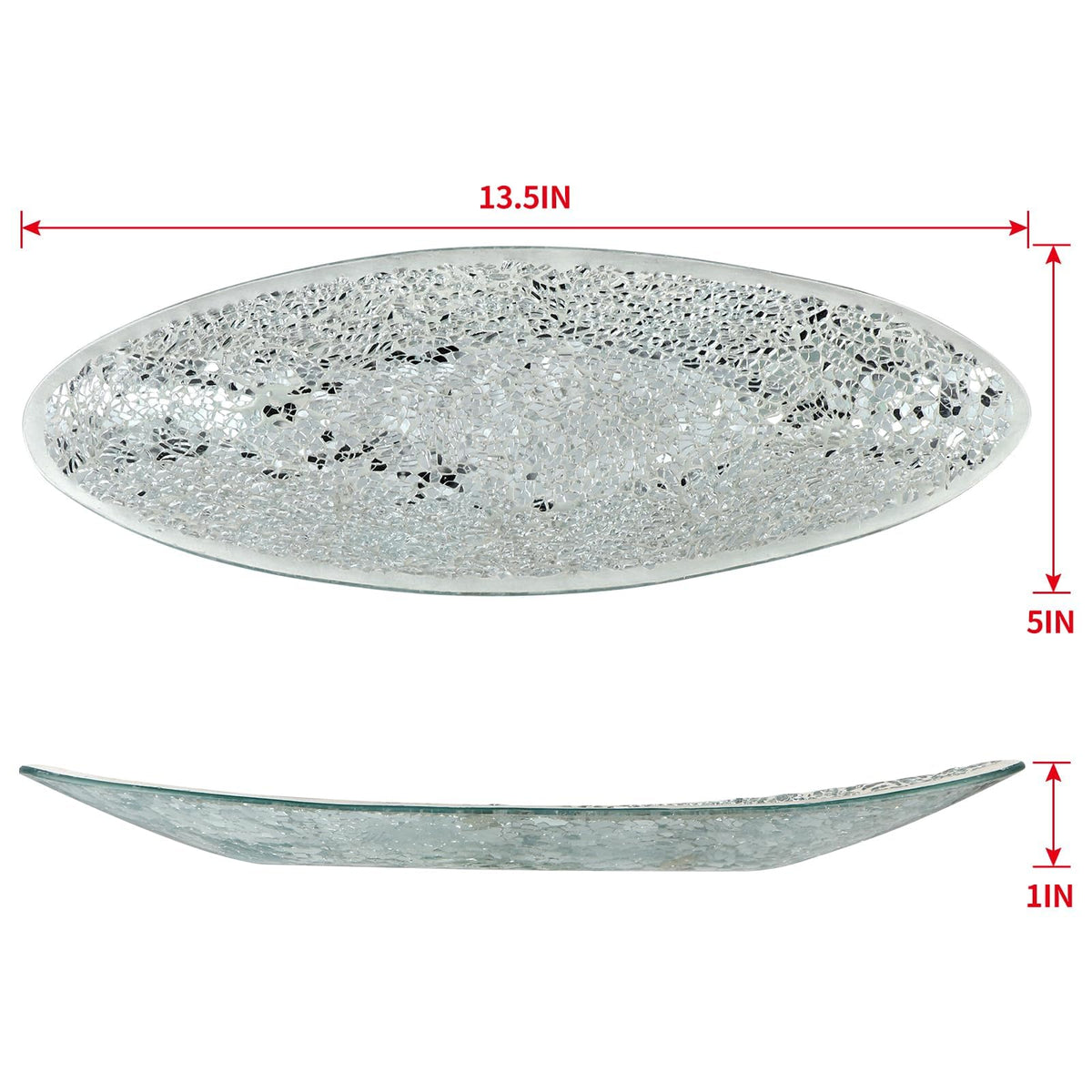 MDLUU Small Glass Mosaic Decorative Silver Boat Shaped Tray, Living Room Table Centerpiece Bowl, Home Decor Accent Plate for Orbs, Candles, Potpourri
