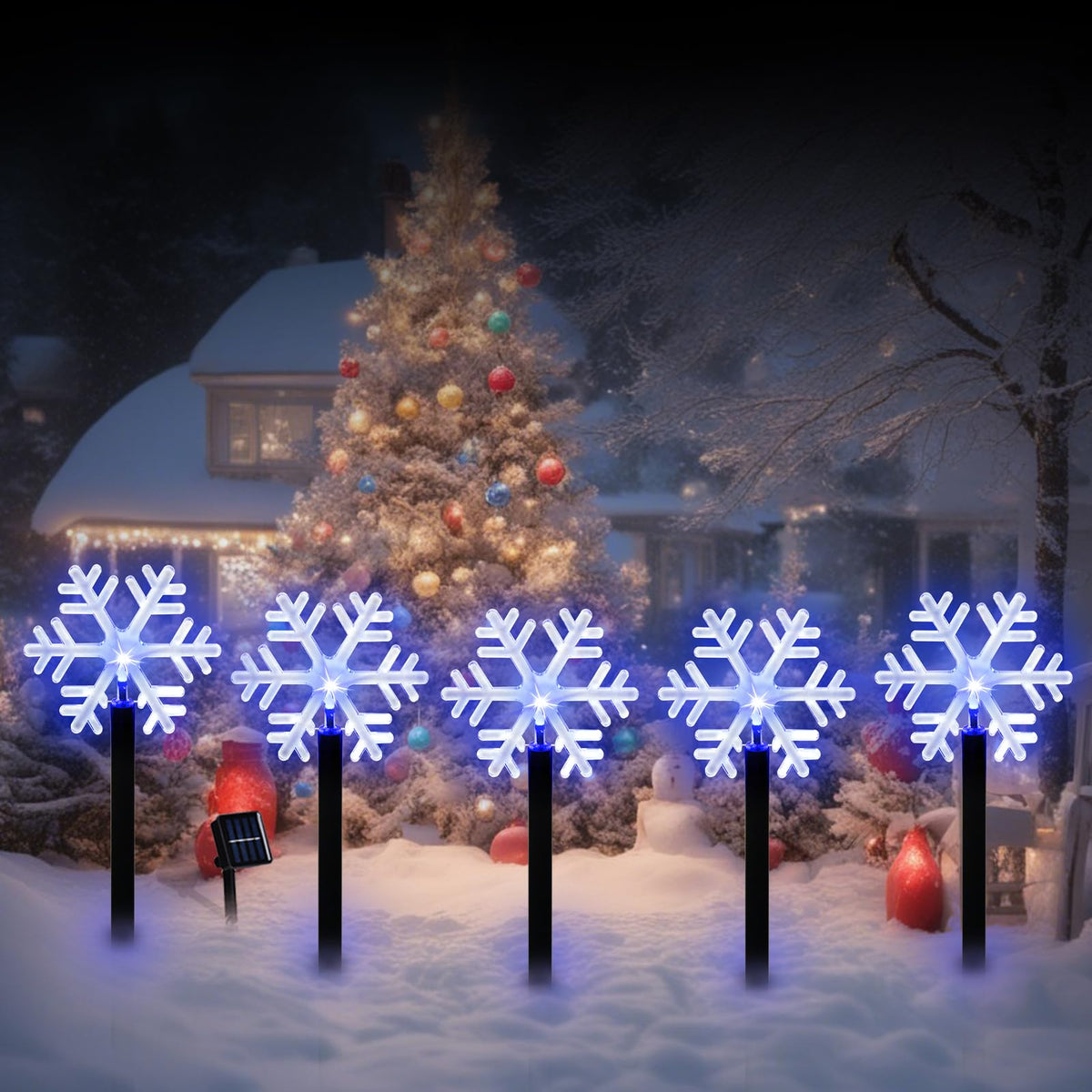 BRIGHTDECK Snowflake Solar Christmas Decorations Outdoor, 10 Pack LED Christmas Pathway Lights, Waterproof Snowflake Pathway Lights, Stake Lights for Christmas Garden Decor(10pcs Blue)