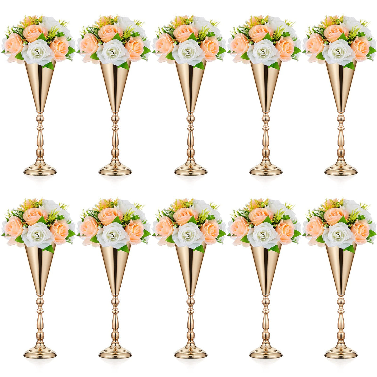 Amylove 10 Pcs Wedding Centerpieces Tall Vases - 21.7 Inch Gold Crystal Geometric Flower Stand, Elegant Table Decor for Wedding Reception, Party, Banquet, Hotel Decorations (16.5 Inch,Classic)