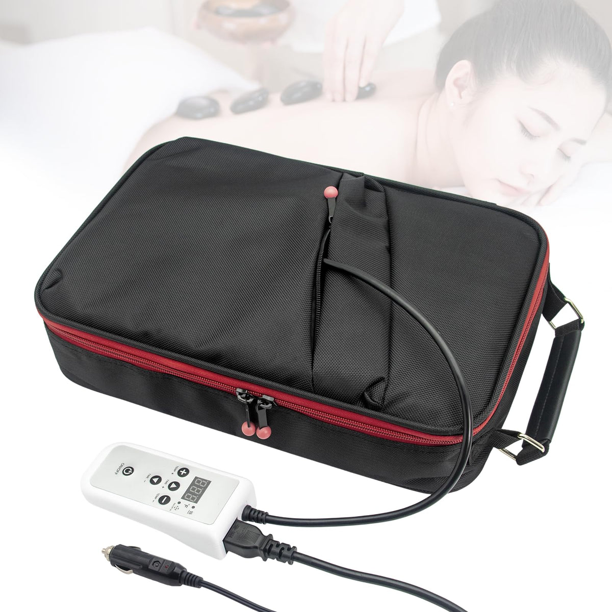 Goodtar Hot Stone Massage Warmer with Temp Control, Double Side Heating Massage Stone Heater, Electric Hot Stones Warmer for Professional/Home Spa, Portable Heating Travel Bag (Black)