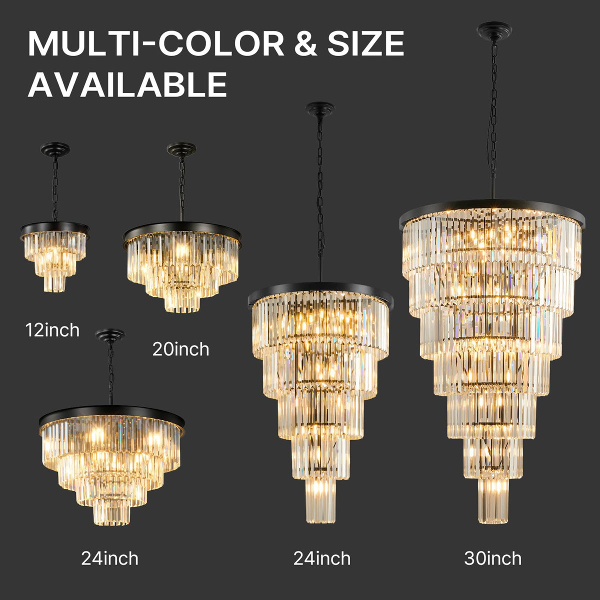 Modern Crystal Chandeliers For Dining Room: 12" Black Small Luxury Hanging Pendant Light Fixture Over Table - 3 Tiers Mini Round Chandelier For Kitchen Island Bedroom Entryway Foyer Closet 4 Lights
