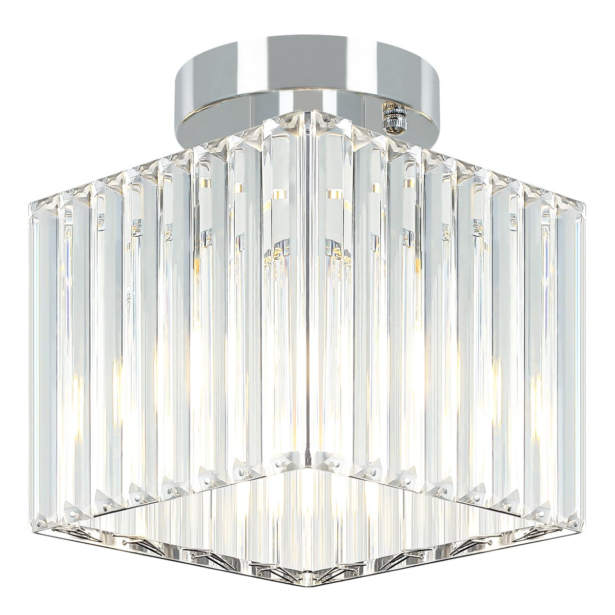 GZBEINI 2-Pack Modern Crystal Semi Flush Mount Ceiling Light, Mini Square Chrome Hallway Light Fixtures Close to Ceiling Lights for Entryway Bathroom Bedroom Kitchen Dining Room Laundry, 7.24Inch