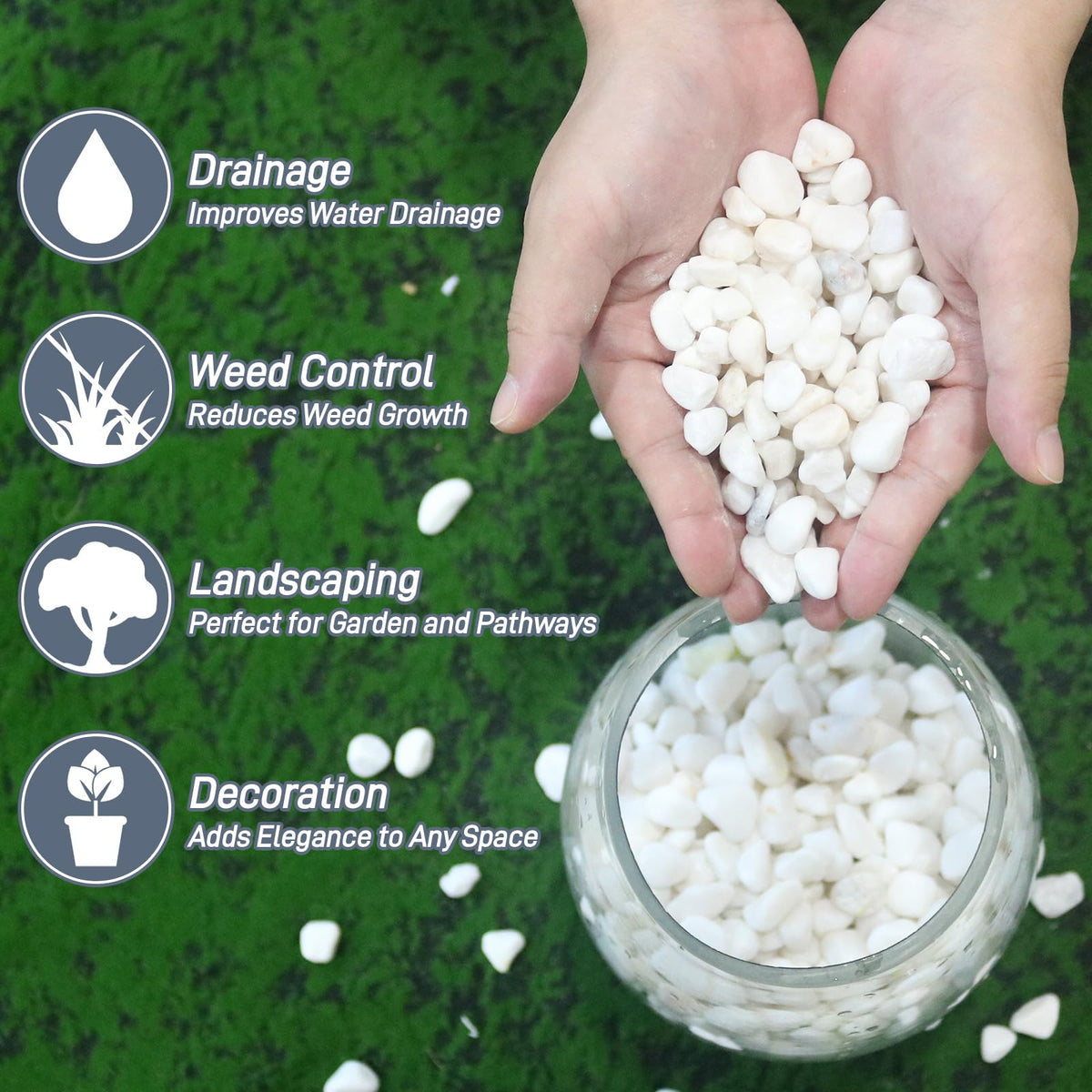 Mulctun 6Lb White Rocks for Plants, 1/4"-3/4" White Pebbles, Decorative Stones for Vases, Small Aquarium Gravel for Fish Tank Garden Rocks for Potted Plants & Home Decor