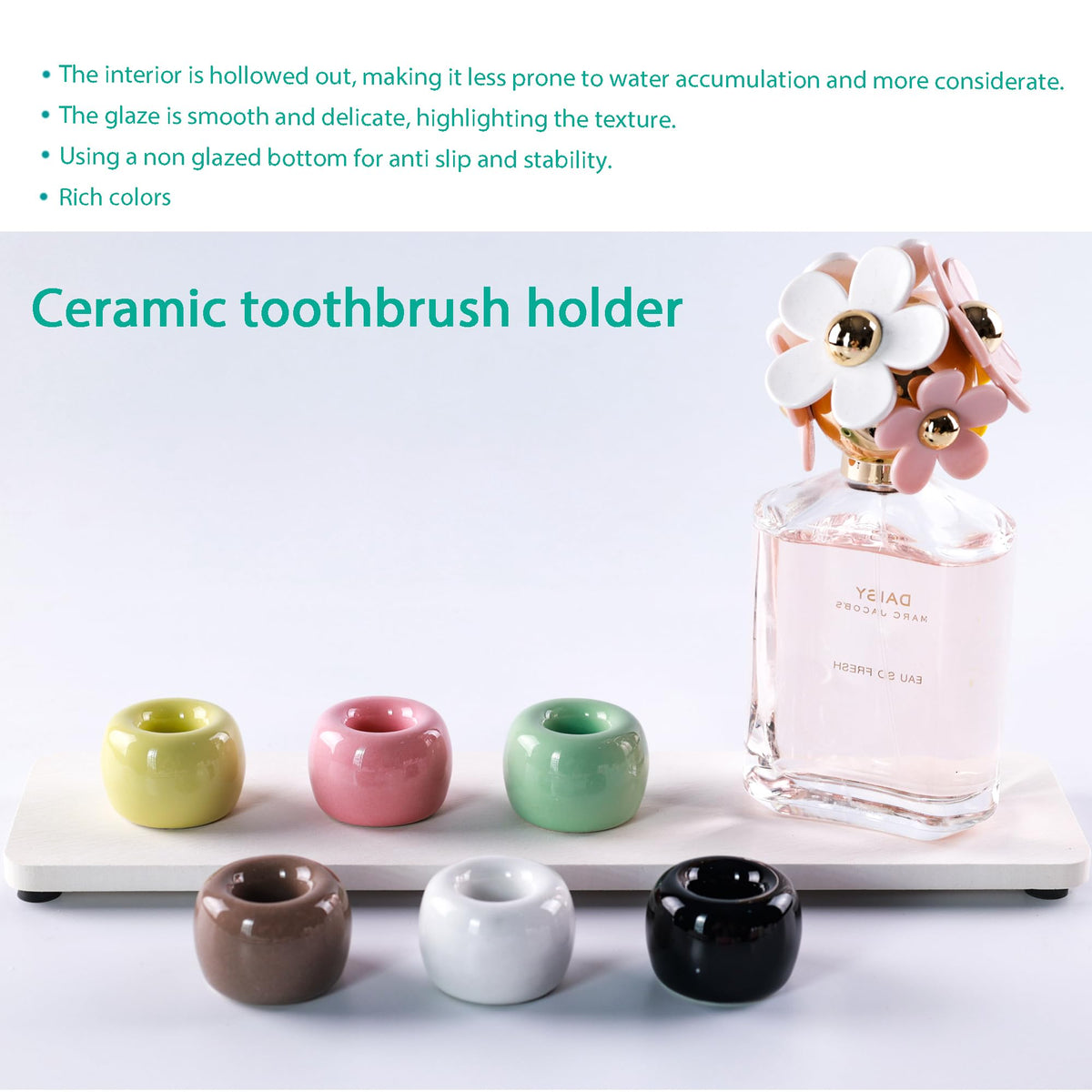 NiuYichee Set of 6 Sleek Mini Ceramics Toothbrush Holder, Small Ceramic Ring, Perfect Size for Bathroom Vanity Countertops