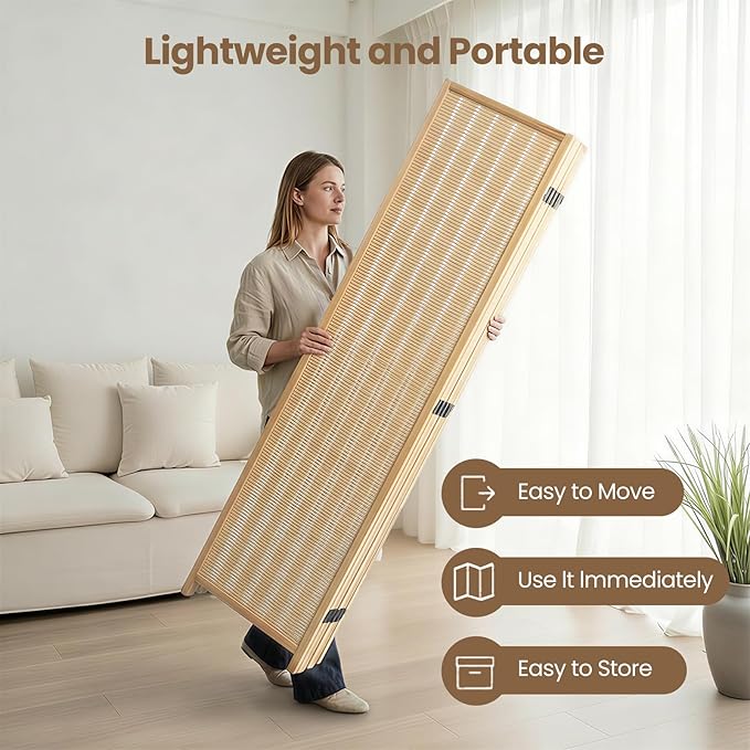 8 Panel Room Divider and Extra Wide Folding Privacy Screen, Bamboo Room Divider