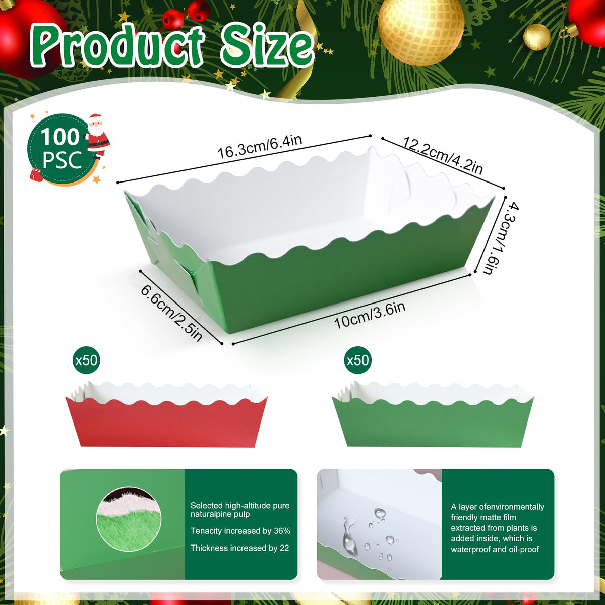 100 Pcs Christmas Paper Food Trays Christmas Cookie Tray for Gift Giving Red and Green Scalloped Food Serving Boat Disposable Trays for Serving Snack Xmas Holiday Party Decorations