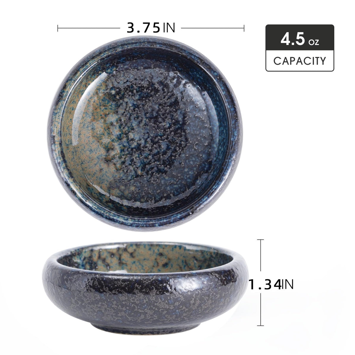Uaral Soy Sauce Dishes Sushi Dipping Bowl Pinch Bowl Stoneware Small Serving Dish Set 3.75 Inch(4.5 oz,Nebula Blue)