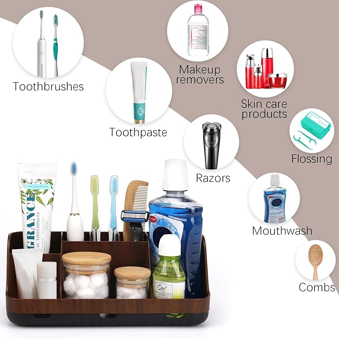 Wood Toothbrush Holders for Bathrooms Countertop Organizer