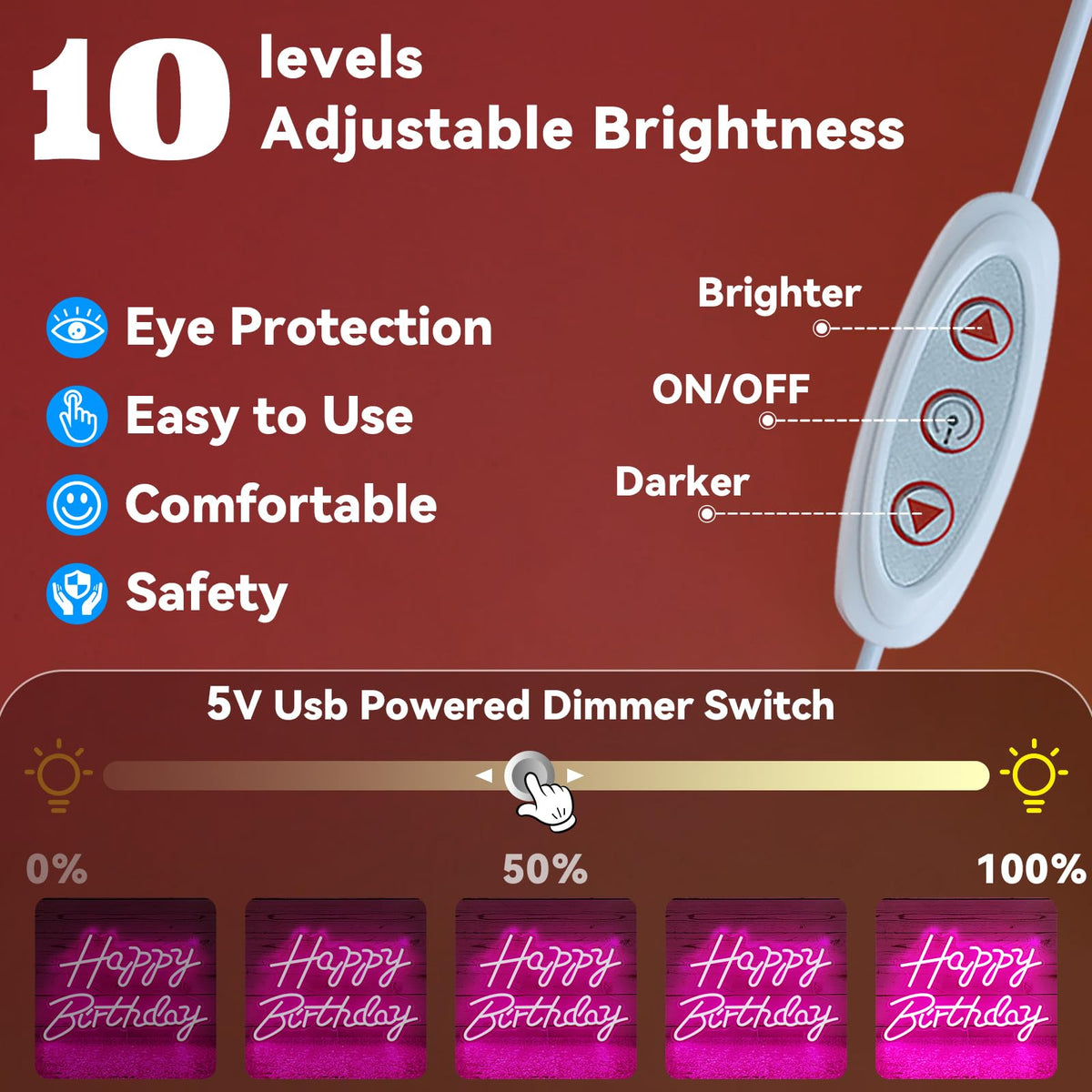 Happy Birthday Neon Signs for Party Decor Dimmable LED Neon Light for Wall Decor Light Up Happy Led Signs for Backdrop Birthday for Any Ages Bday Celebration, Pink