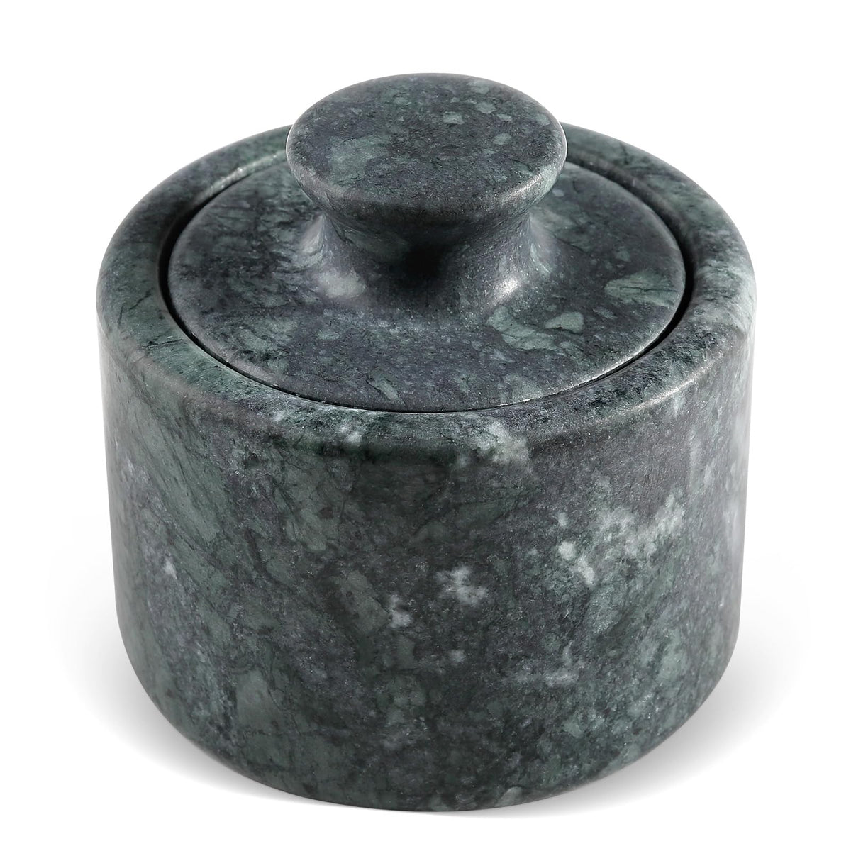 Koville Indian Green Marble Salt Cellar with Lid 3.5", Stone Pepper Container & Spice Jars for Kitchen, Marble Salt and Pepper Holder, Stone Storage Box for Kitchen Counter, Spice Jar