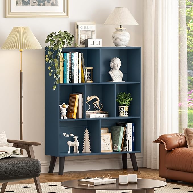 YAHARBO Blue Bookshelf, 3 Tier Book Shelf