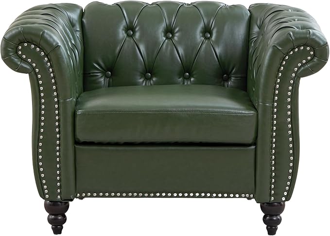 LEVNARY Chesterfield Armchair, Tufted Leather Accent Chair, Mid-Century Modern
