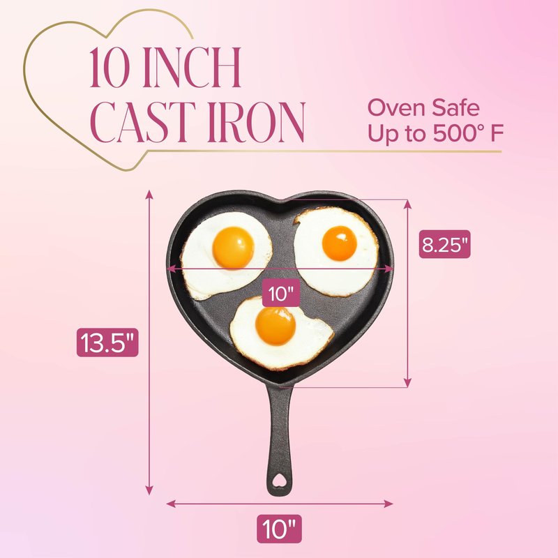 Paris Hilton Pre-Seasoned Cast Iron Heart Skillet Pan, Heavy-Duty Frying Pan for Cooking, Baking & Searing, Oven Safe, Stovetop Compatible, 10-Inch