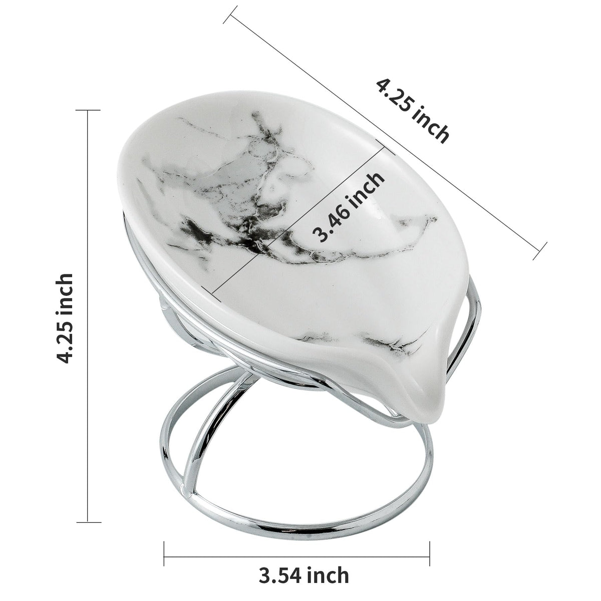 Dobbyby Leaf-Shaped Soap Dish – Premium Ceramic Soap Bar Holder with Self-Drainage System – Bar Soap Holder for Shower, Bathroom Sink, Kitchen – Waterfall Soap Dish with Stainless Steel Stand (SLIVER)