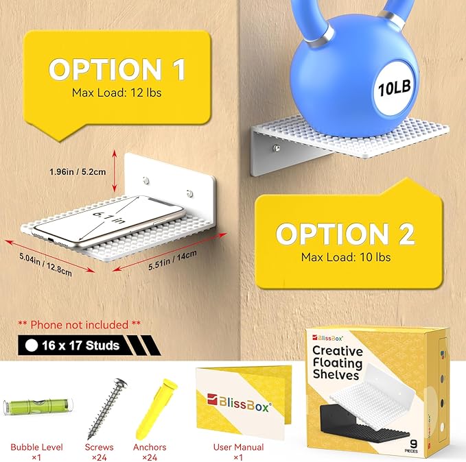 BlissBox 9-Pack Floating Shelves