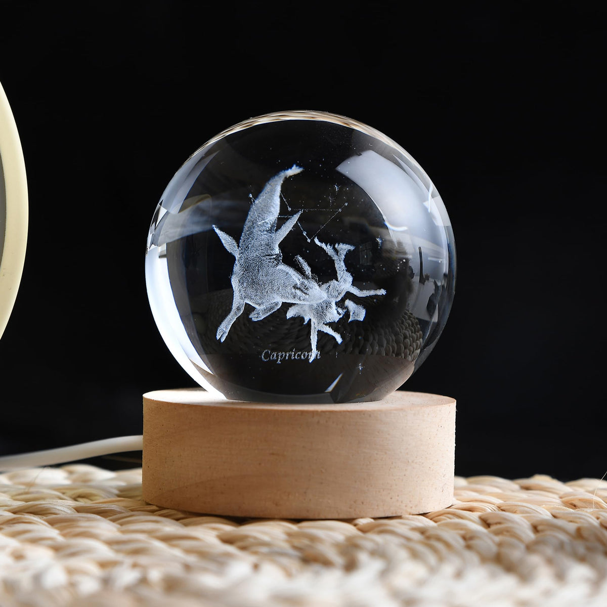 QIANCHANG Capricorn Constellation Crystal Ball with LED Light Stand, 60mm 3D Laser Etched Glass Sphere Decorative Balls, Zodiac Astrology Birthday Gifts for Women Kids