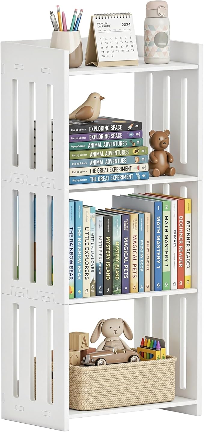 HAYOFAMY Bookshelf, Bookcase for Small Spaces, 4 Tier Shelf White Book