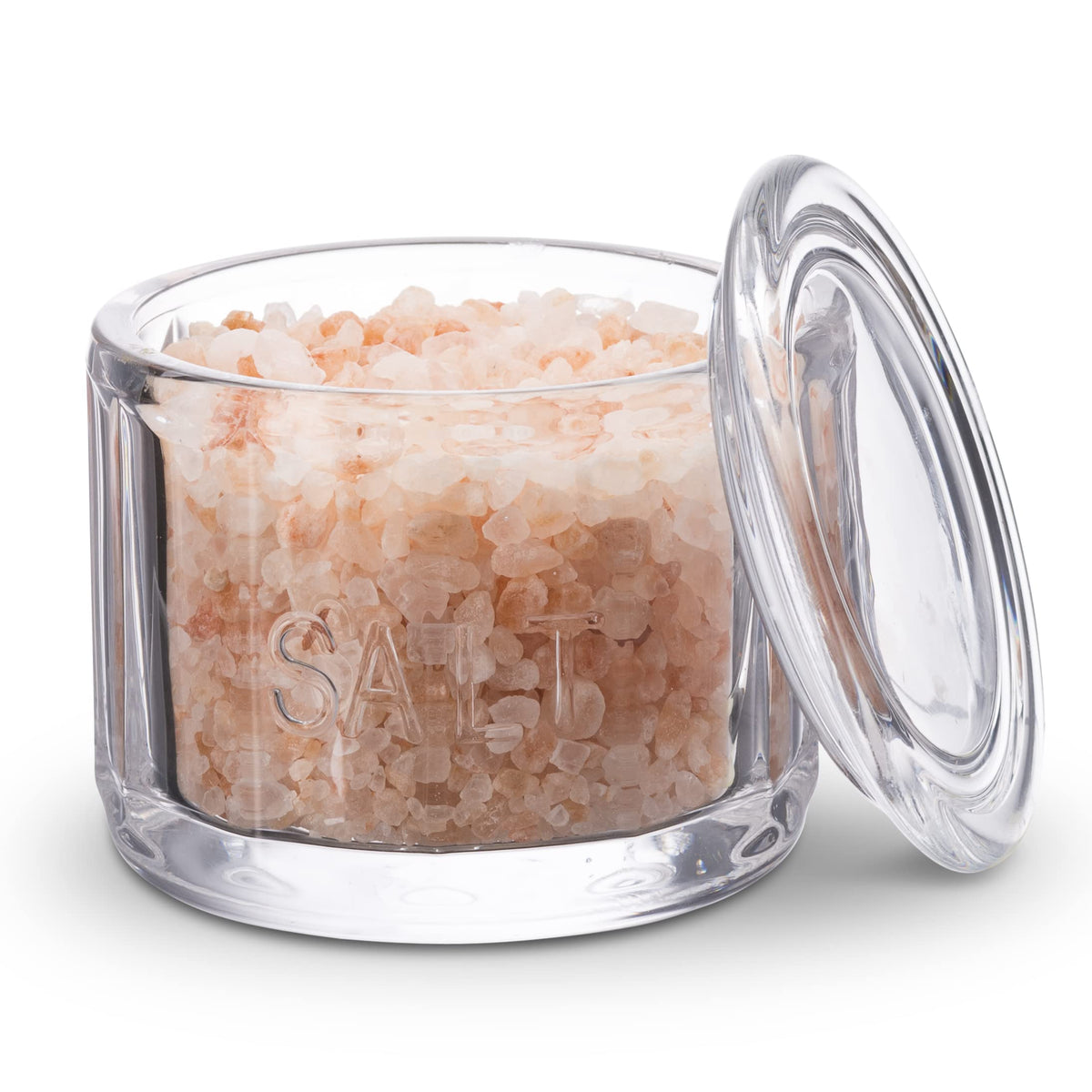KooK Glass Salt Cellar, with Lid, Embossed Pressed Glass, Clear Storage Container, for Coffee, Sugar, Spices and Candies, Dishwasher Safe, 10 oz (Clear)