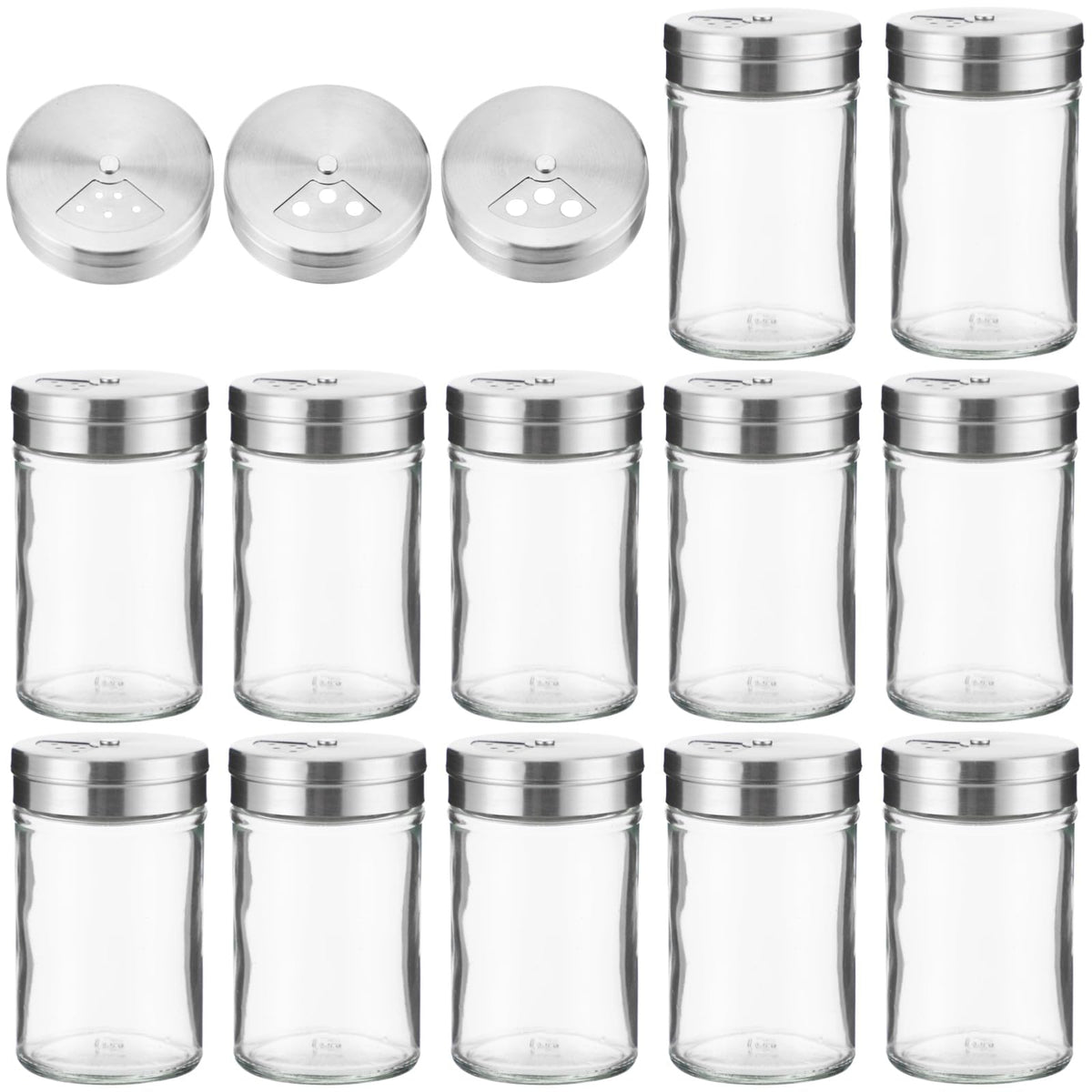 12 Pcs Glass Seasoning Shakers Set, 120 ml / 4 fl oz Spice Shakers with Stainless Steel Lid, Rotating Top Seasoning Containers for Kitchen, Controllable Salt Dispensing Bottle