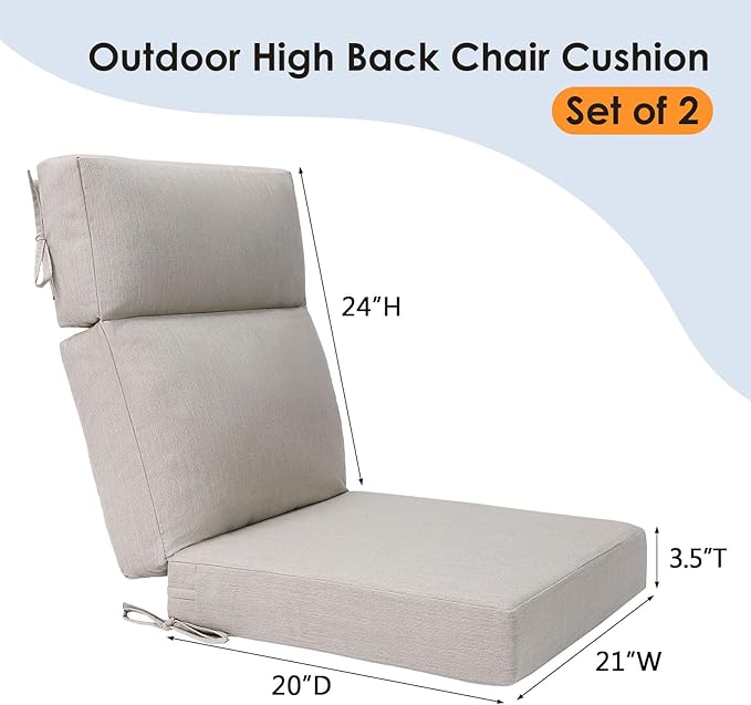 Unimatta Sunbrella Outdoor High Back Chair Cushion Seat Pads, 44 x 21 Inch