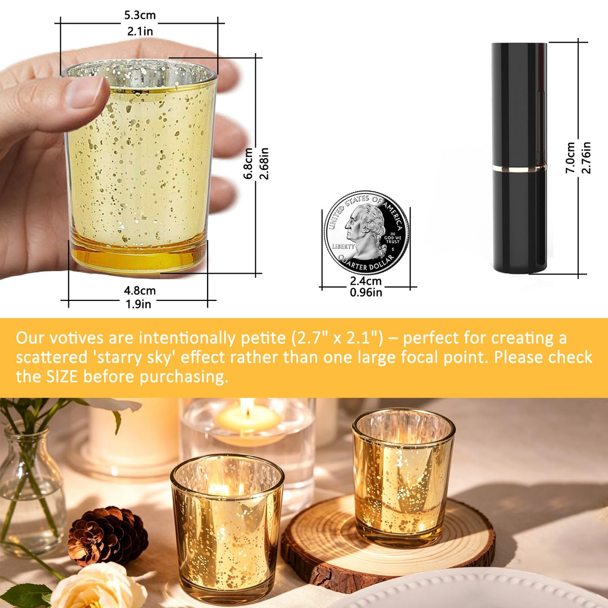 BALITIOYI Gold Mercury Votive Candle Holders 12 Pcs Votives Glass Table Wedding Decorations (12, 2.7" x 2.1")