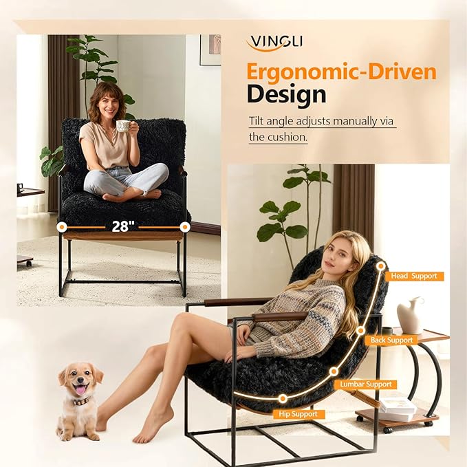 VINGLI 28" Wide Plush Upholstery Sling Modern Accent Chair