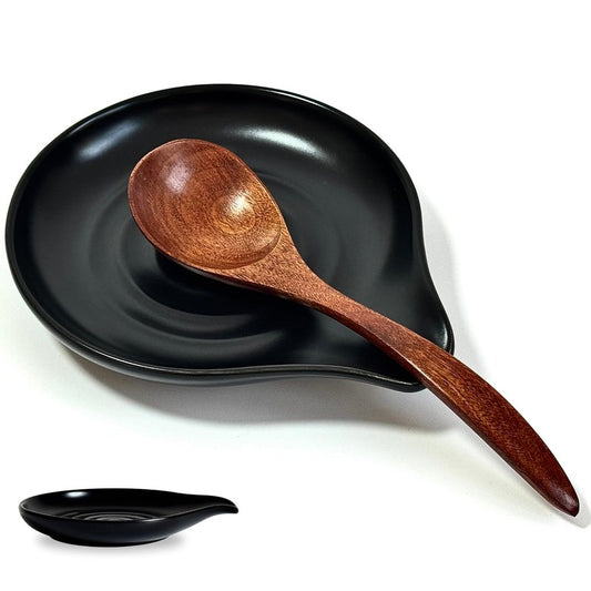 THRYVONA Spoon Rest for Stove Top, 6.2" Large Ceramic Spoon Holder for Kitchen Counter, Cooking Utensil Rest for Spatula, Spoon & Ladle, Modern Kitchen Decor, Matte Black, Housewarming Gift