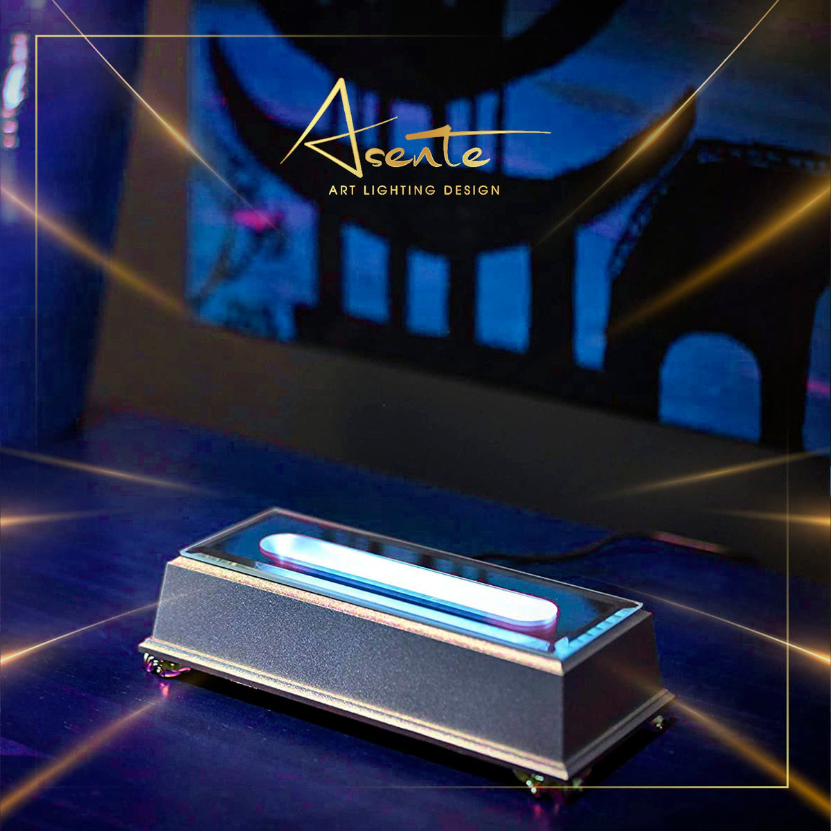 ASENTE 20 LED Lighted Base for Glass Art - Rectangular Satin Matte Black White Light Stand Base for 3D Art Glass, Room Decor and Gemstones and Crystals - AC/USB Adapter Powered (Black)
