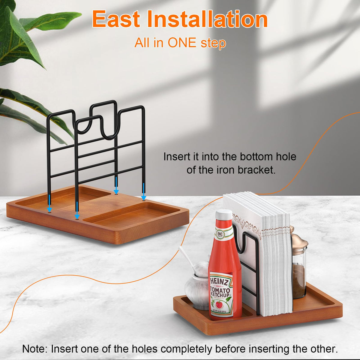 PENGARO Napkin Holder for Table, 360° Rotating Napkin Holders Metal Dining Napkin Dispenser with Salt and Pepper Shakers Holder, Standing Paper Napkin Storage for Kitchen Dining Table, Brown