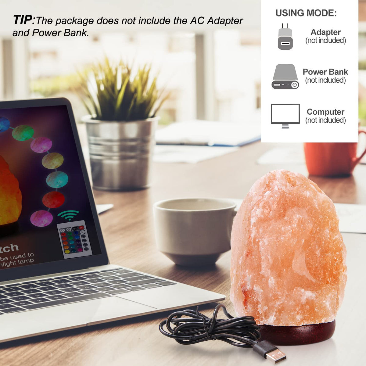 pursalt USB Himalayan Salt Lamp Night Light with Remote Control Bundled Salt Lamp Night Light 2 Pack Set
