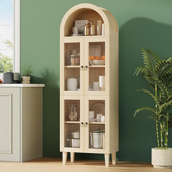71" Tall Arched Cabinet with Acrylic Door, Modern Curio Arched Bookcase with